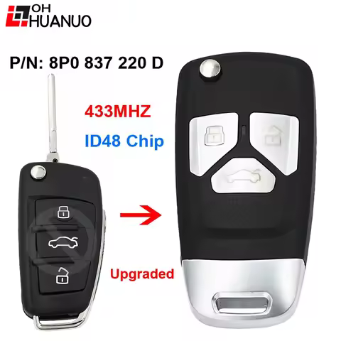 Upgraded 3 Button Flip Remote Car Key 433MHz ID48 Chip 8P0837220D for Audi A3 S3 RS3 TT TTS TTRS 8P0