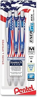 Pack of 3 Pentel Energel RTX with Stars &amp; Stripes Style 0.7mm Medium Point Liquid Gel Pens (Black)