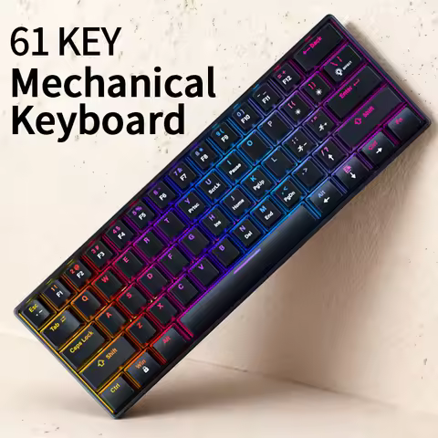60% wired gaming keyboard, RGB backlight ultra compact mini keyboard, small compact 61 key keyboard 