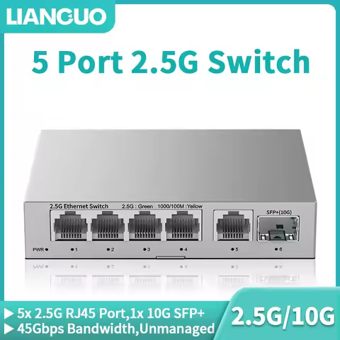 LIANGUO 5 Port 2.5GbE Ethernet Switch Unmanaged 2.5Gbps Network Switch 10Gb SFP+ Slot Home Lab Setup