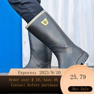 NEW Rain Boots Men's Anti-Slip Rain Boots High-Top Kitchen Rubber Shoes Shoe Cover Rain Boots Men Fleece-Lined Platfor