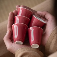 彌言胭脂紅茶杯手工陶瓷品茗杯聚香杯聞香茶杯功夫茶具日式家用茶