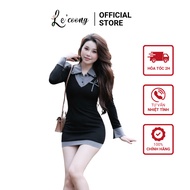 LECOONG V818 Wool Bodycon Dress with Shirt Collar, Beautiful Dress, Elegant Figure
