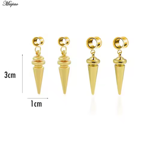 Miqiao 1 Pair Ear Plug and Tunnel Flesh 6-25mm Gold Ear Tunnel Plug Ear Gauge Stretcher Plugs Pierci