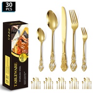 Stainless Steel Cutlery Spoon Set Cutlery Retro Embossed Tableware Cutlery Spoon 30-Piece