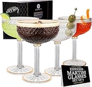 Luxury Coupe Cocktail Glasses | Set of 4 Espresso Martini Glasses |Martini Glass w/Gold Detailing & 