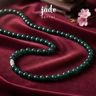 Dark Green Jade Necklace Clear Texture 6.8 Mm Length 23 Inches Jadeite Type A