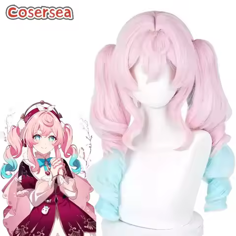 Cosersea Hyacine Cosplay Wigs Honkai: Star Rail Hyacine 48cm Wavy Pink Mixed Blue Ponytail Wig Synth