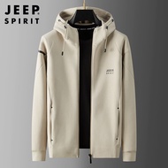 JEEP SPIRIT เสื้อกันหนาวผู้ชายเทรนด์ใหม่,เสื้อคาร์ดิแกนมีฮู้ดแขนยาวผ้าฝ้ายมีฮู้ดสีดำ
