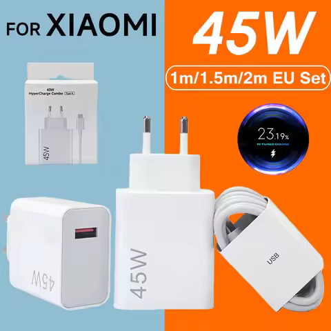 45W 2M EU Charger Turbo Fast Charging Adapter 1M 6A Type-C Cable For Xiaomi Mi Pad 8 7 MI 9 10 Redmi