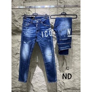 DSQUARED2 Blue ICON Painted Jeans DSQ Painted Dot Jeans Bright Blue Stretch Material With Beautiful 