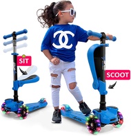 Hurtle 3 Wheeled Scooter for Kids - 2-in-1 Sit/Stand Child Toddlers Toy Kick Scooters w/Flip-Out Sea