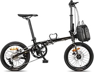 Fashionable Simplicity Folding Bike 16 Inch City Bicycle Comfortable Lightweight 9 Speed Disc Brakes Foldable Bicycles Portable Lightweight City Travel Exercise for Adults Men Women Variable-Speed