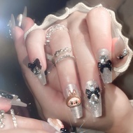 Cat Eye Wearing Nails Finished Fake Nails High-End Manicure Cartoon Flashing Diamond Bow Nail Piece 