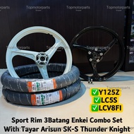 Sport Rim 3Batang Enkei Y125Z /LC5S /LCV8FI Combo Set With Tayar Arisun SK-S Thunder Knight