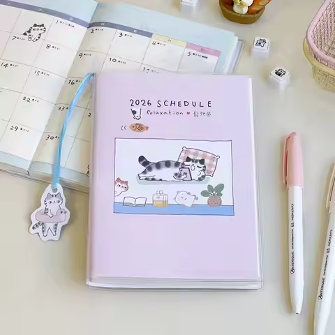 2026 Planner Cute Cartoon Schedule Book Color Page Notebook High Appearance Student Weekly and Month
