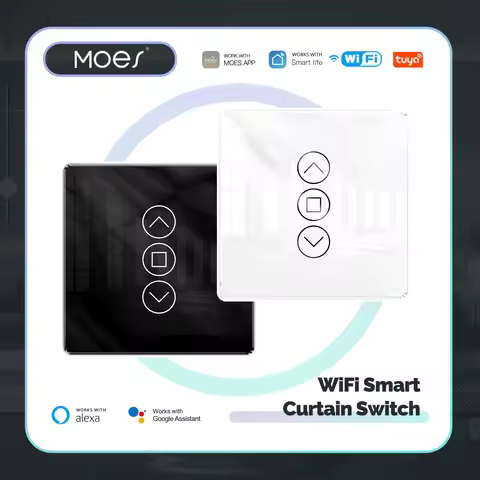 WiFi Smart 2.5D Arc Glass Touch Panel Curtain Switch for Roller Blinds Shutters APP Remote Control W