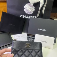 Chanel 香奈兒 黑金 黑色 魚子醬牛皮 一字拉鍊零錢包 萬用零錢包 全配