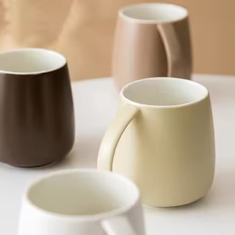 Simple Ceramic Coffee Cup With Handle 14 oz 400ML White Belly Mugs Water Hot Coco Teacup for Home Of