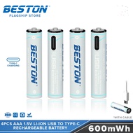 Beston 4pcs AAA 1.5V Li-ion USB to Type C Rechargeable Lithium Battery 3AC-18 with Cable