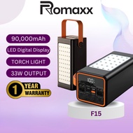 Romaxx Black Powerbank 90000mah Power Bank Fast Charging  LED Light PD 20W+2USB 33W Power bank Large