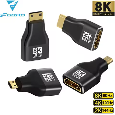 HDMI-Compatible Adapter Mini/Micro HDMI To HDMI Adapter 8K 60Hz 4K 120Hz/144Hz Male To Female Conver