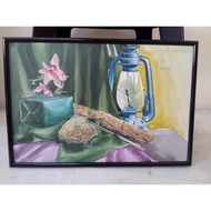A3 size watercolor drawing still life with photo frame wall hanging