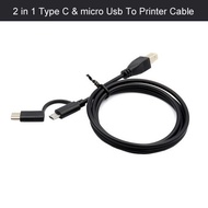 2 in 1 Type C & Micro Usb To Printer Cable / Type C to Printer Cable / OTG Micro Usb To Printer for 