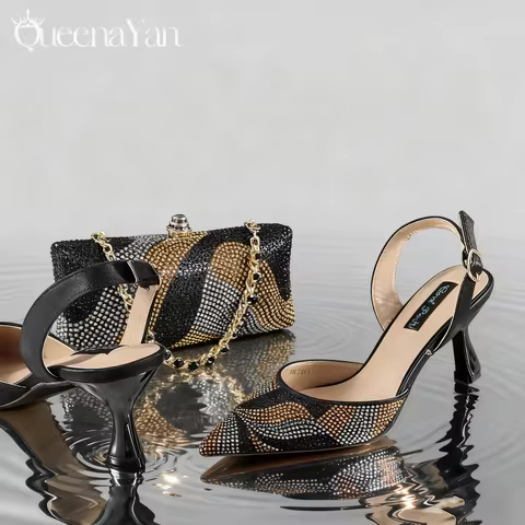 Festive Elegance Spot Goods Dazzling Heels and Chic Long Bag Clutch Perfect Combination Of Shoes And