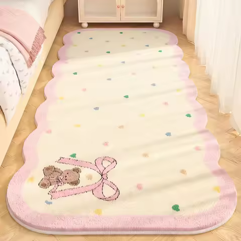 VIKAMA Children's Cute Cartoon Carpet Bow Knot Fuzzy Corner Cushion Non Slip Rug for Girls' Bedroom 