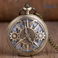 CRY.Q Vintage Unisex Hollow Gear Arabic Number Quartz Pocket Watch Pendant Necklace