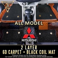 Top Carpet [ MITSUBISHI ] Top Carpet 6D Pu Leather Car Carpet + Black Pvc Coil Mat Double Layer Mat 