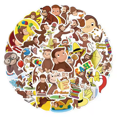 60PCS Curious George Cartoon Stickers Comedy Movies Decals Cute Monkey Kids Toys Fridge Laptop Guita