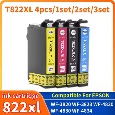 4PCS 822XL 822 XL T822XL T822 Ink Cartridge Compatible for Epson WorkForce Pro WF-3820 WF-3823 WF-48