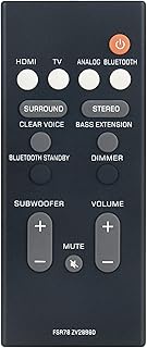 FSR78 ZV28960 Remote Control Replacement fit for Yamaha Sound Bar ATS-1060 YAS-106 ATS-1070 YAS-207 YAS-107 ATS-2070 YAS-CU207 NS-WSW42 ATS1060 YAS106 ATS1070 YAS107 YAS207 Surround Soundbar Speaker