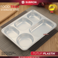 SUBRON Food Tray Plato Tempat Wadah Catering Sayur Makanan Piring Makan Tutup Stainless Plastik