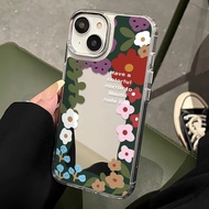 Ins Style Surrounded Flowers Mirror Phone Case For Samsung Galaxy S25 S24 S23 S22 S21 Plus S20 FE No