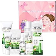 Skincare Gifts for Women - Aloe Vera Skin Care Sets &amp; Kits - 13PCS Skincare Set for Teenagers Girls with Cleanser-Toner-Serum-Face Cream-Eye Cream-Lip Balm-Face Gel-Exfoliator-Gel Mask*5-Face Care Set
