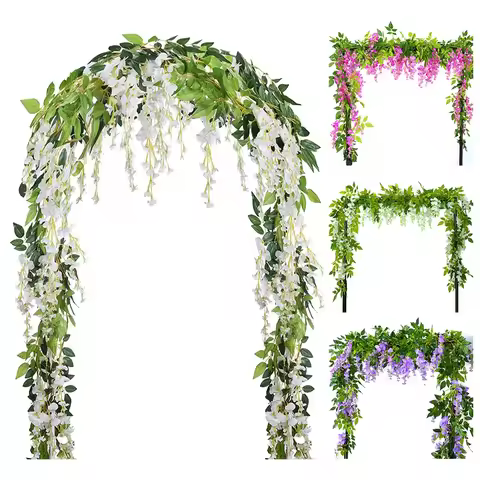 Lush 70.8" Artificial Wisteria Flowers Garland Outdoor Wedding Garden Arch Decor Hanging Flower Garl