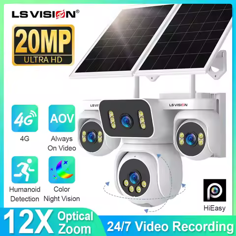 LS VISION 4 Screen Outdoor Solar Surveillance Camera WiFi 4G Auto Tracking 12X Zoom IP66 Waterproof 