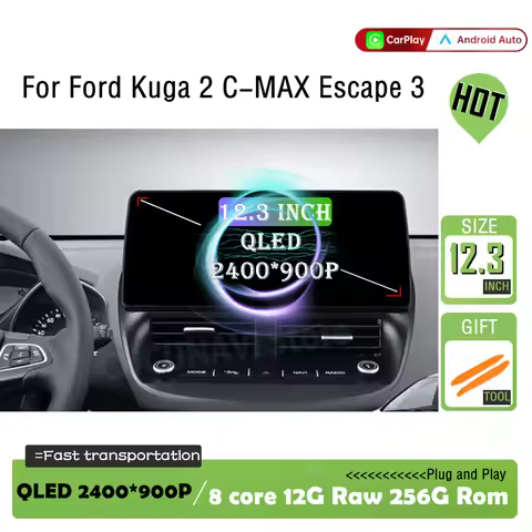 12.3 inch Android OS For Ford C-MAX Kuga 2 Escape 3 2012 - 2019 Car Radio Carplay GPS Navigation Aut