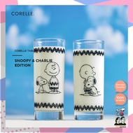 Corelle Snoopy & Charlie Glass Slim Cup 300ml 2P Set / Peanuts Drinkware Set