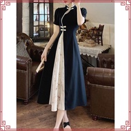 【SADO】复古国风 中式连衣裙 90KG大码胖mm 旗袍 显瘦 夏季 改良旗袍裙 短袖收腰裙子 Gaun gaya Cina retro 90KG saiz besar lemak mm cheon