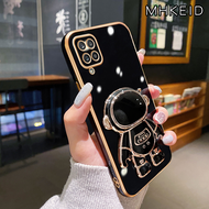 MHKEID Casing Ponsel untuk Samsung A12 5G M12 F12 A11 M11 Case lucu kartun astronot dudukan ponsel Casing Plating HP ponsel lipat kamera pelindung Kesing anti guncangan Softcase