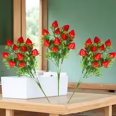 3pcs Strawberry Plant Picks Artificial Red Strawberry Branch Home Decor Artificial Strawberry Stem D