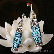 Turquoise Universal Necklace Accessories Inlaid Couple Style Tibetan Pendant Men Women S925 Silver D