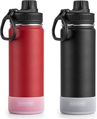 koodee Insulated Water Bottle 2 Pack-22 oz Stainless Steel Vacuum Metal Sports Water Bottle with Lea