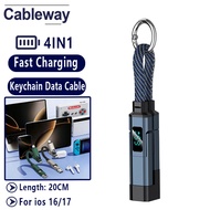 4IN1 Short 20CM Keychain Lanyard Data Cable, 65W Fast Charging Cable USB+type-c to Type-c+iOS Compat