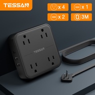 TESSAN ปลั๊กไฟ ดํา ปลั๊กพ่วง USB สายพ่วง ปลั๊กไฟ 2/3/6/8 ช่อง 1.5/3 เมตร ปลั๊กไฟ - 10A230V
