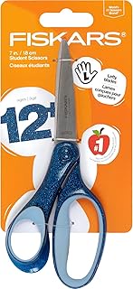 Fiskars 7" SoftGrip Left-Handed Student Glitter Scissors for Kids 12+ - Left-Handed Scissors for Sch